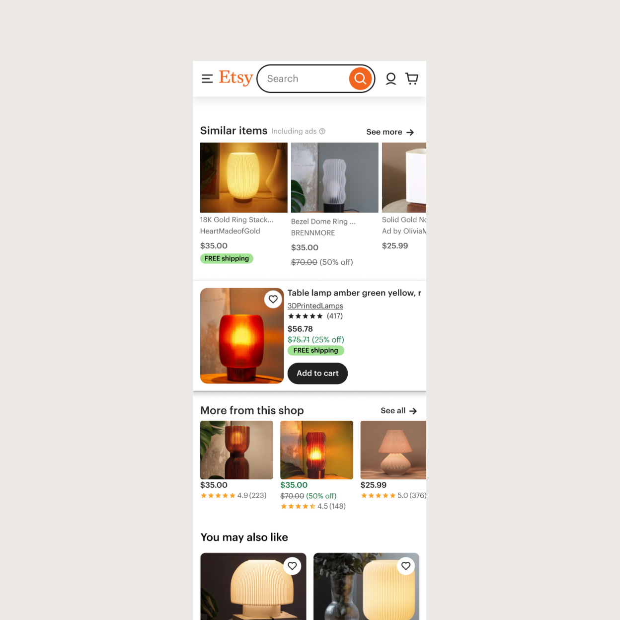 The redesigned mobile web listing page, showing the anchor item with pathways to continue exploring.