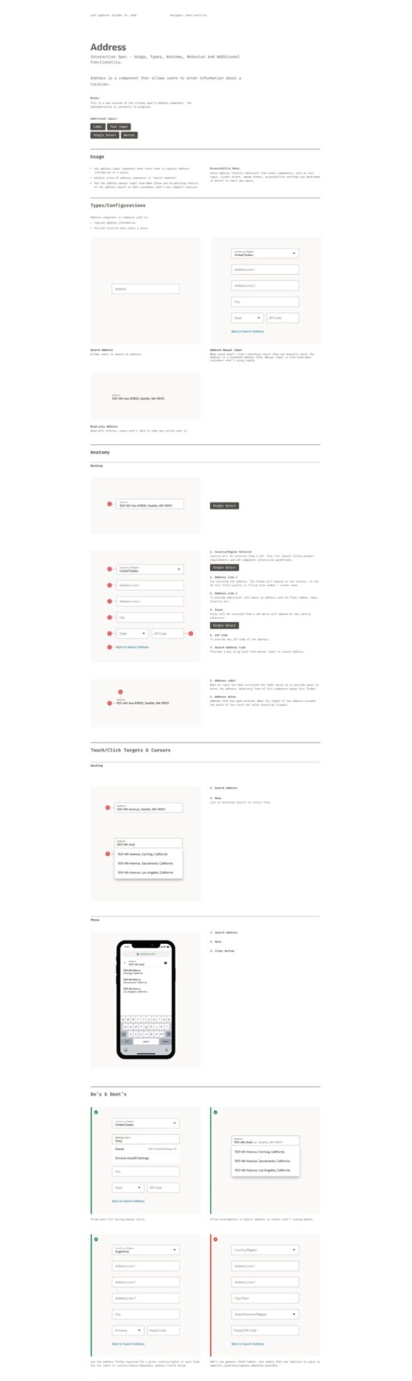 Full interaction-design specification showing the breadth of states and behaviors defined for an Oracle Redwood component.