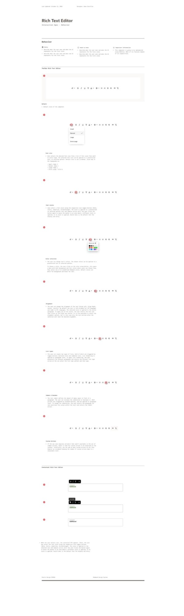 Full interaction-design specification showing the breadth of states and behaviors defined for an interaction-dense Oracle Redwood component.